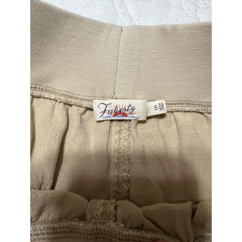 Faherty Khaki Cream Linen Blend Arlie Everyday Pant Tapered Pull On Stretchy S - Picture 8 of 9